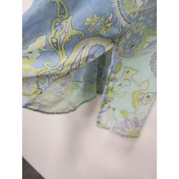 Susan Graver Womens Tunic Top Size Medium Blue Green Paisley Chiffon Blouse - Picture 6 of 9